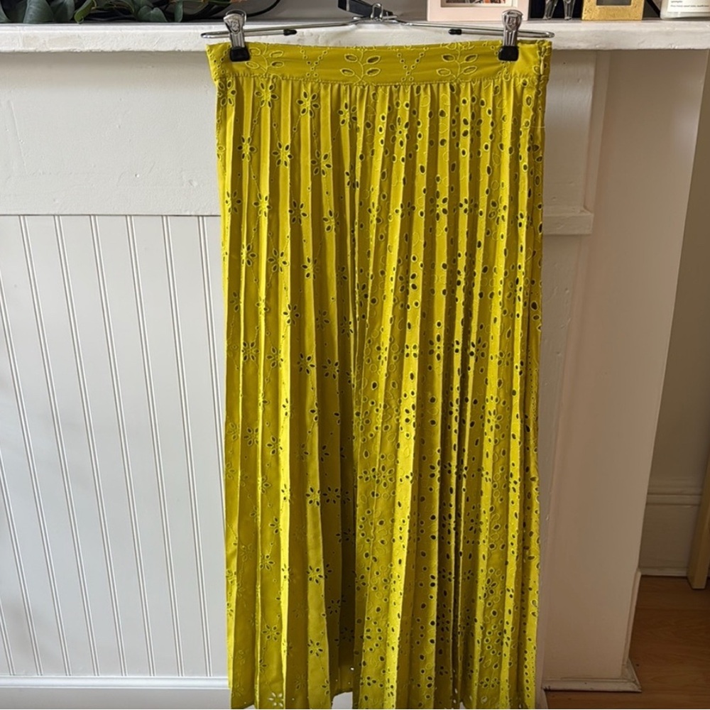 Zara Yellow Pleated Midi Skirt